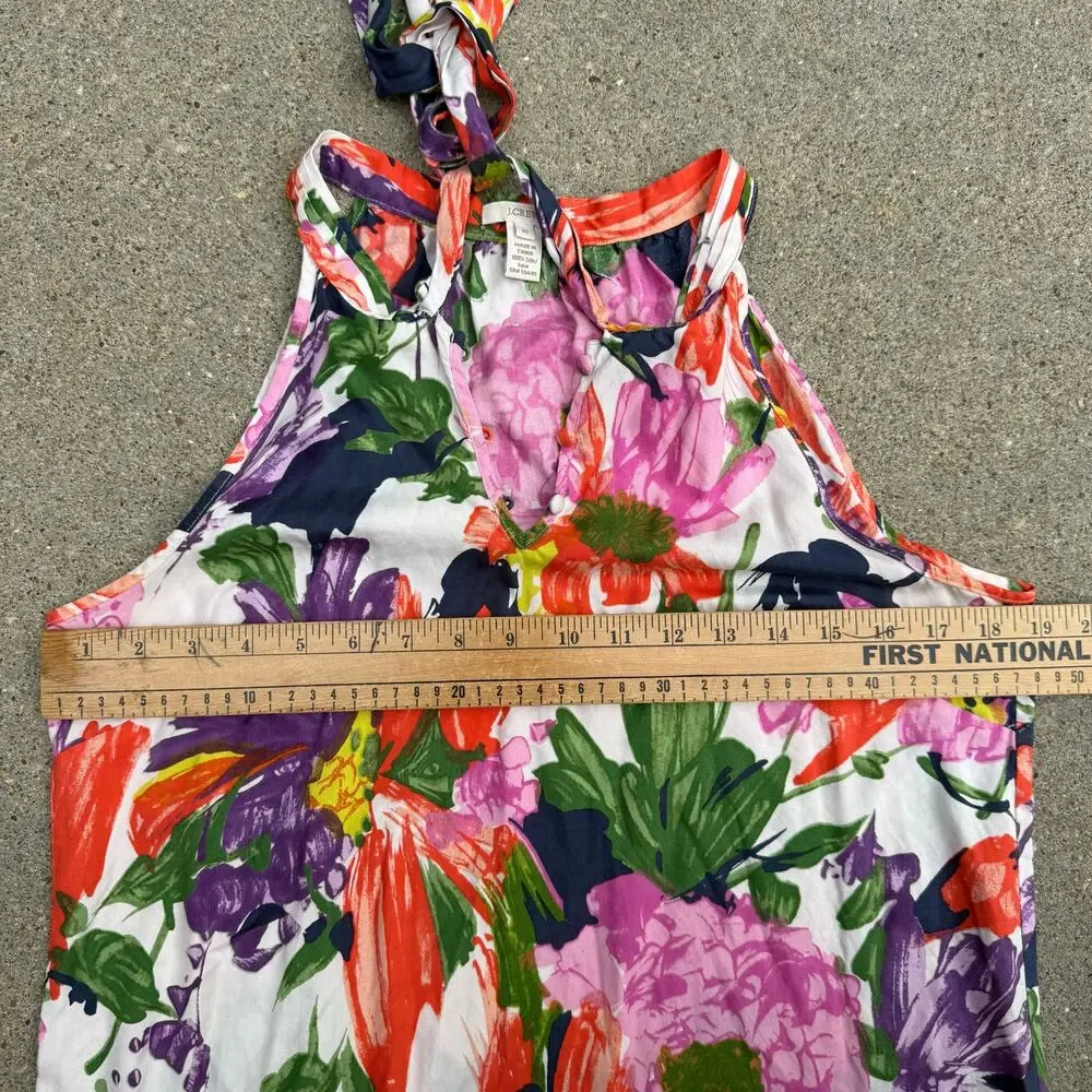 J Crew Silk Floral Garden Party Tie Neck Scarf Neck Sleeveless Blouse Size 10